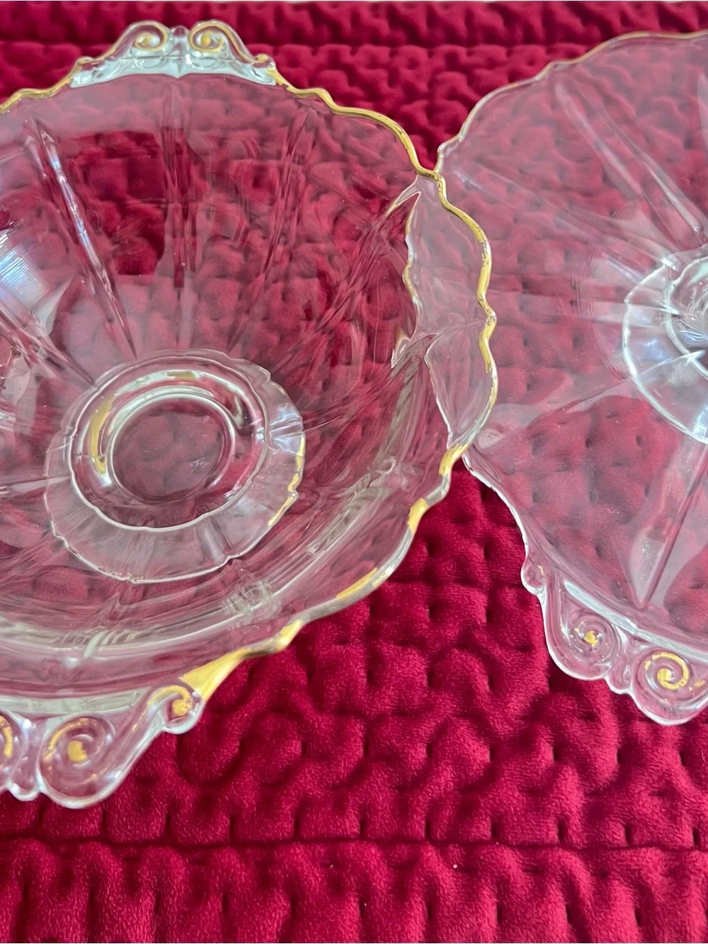 Vintage Clear Glass Serving Bowl & Platter with Gold Trim